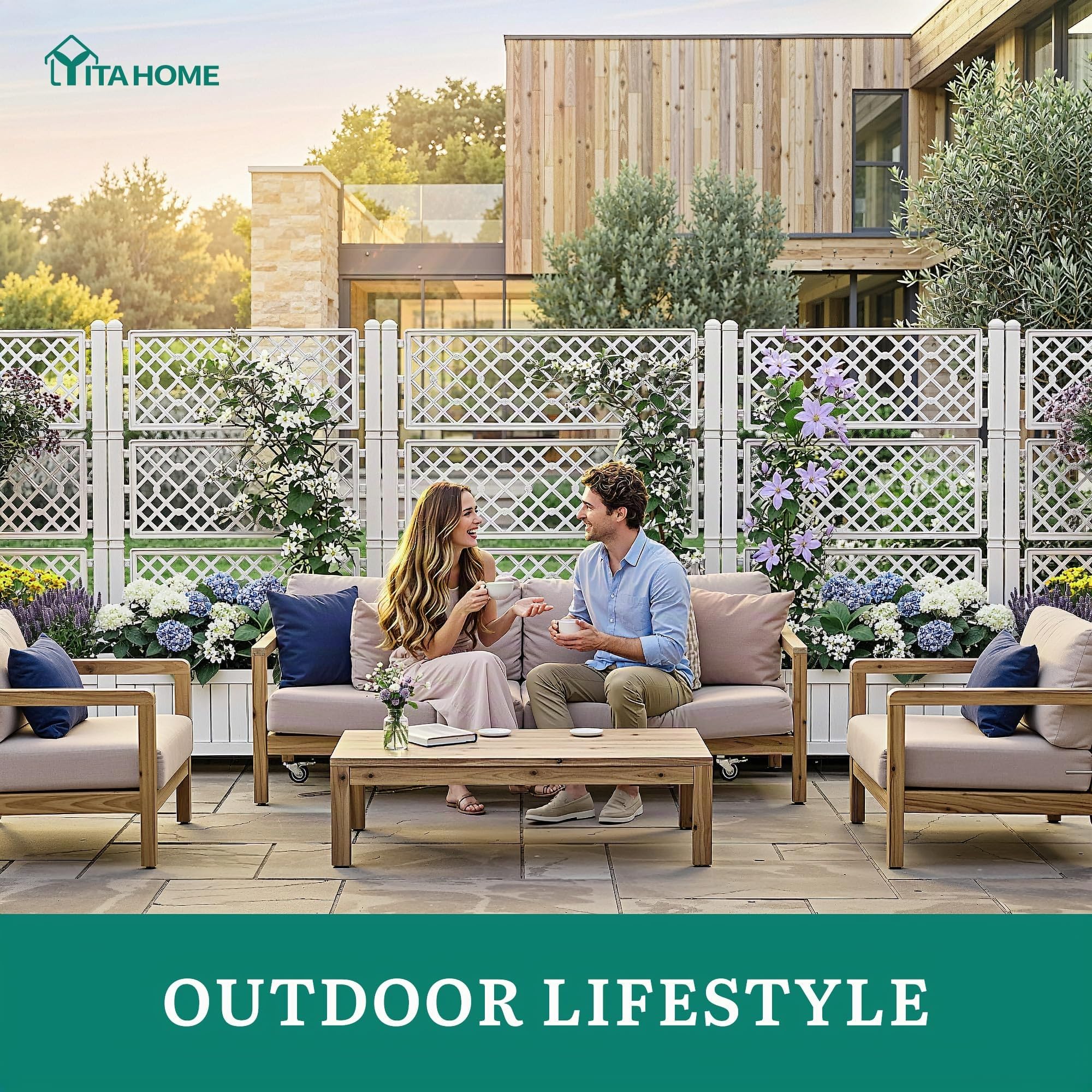 YITAHOME Hochbeete mit Rankgitter 108.5X44X155CM,Abflusslöchern und Rollen