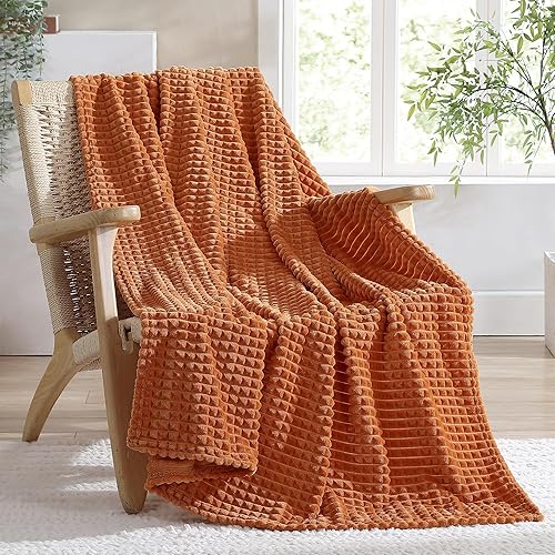 BEDHACEM Manta para sofá, cama, sofá  Manta de forro polar de franela súper suave de 280 GSM con diseño de rayas y cuadrícula acanaladas 3D, mantas