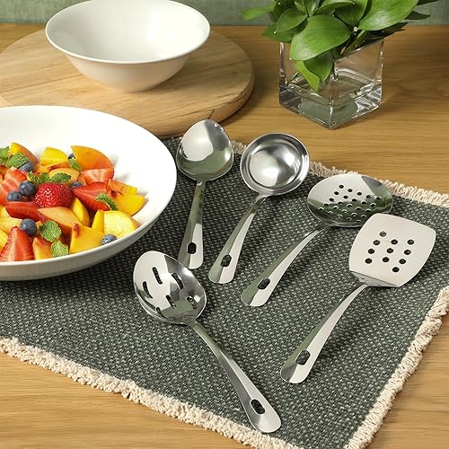 Miniatura 4 de Gibson Home Landsworth - Juego de utensilios para servir de acero inoxidable de 5 piezas, cucharón, cuchara ranurada, espumadera, volteador, cuchara