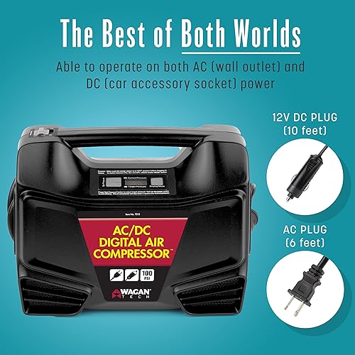 Miniatura 2 de Wagan EL7315 Pantalla digital Dual AC/DC 110V/12V Compresor de aire Inflador de neumáticos con adaptadores de boquilla para vehículos al aire libre