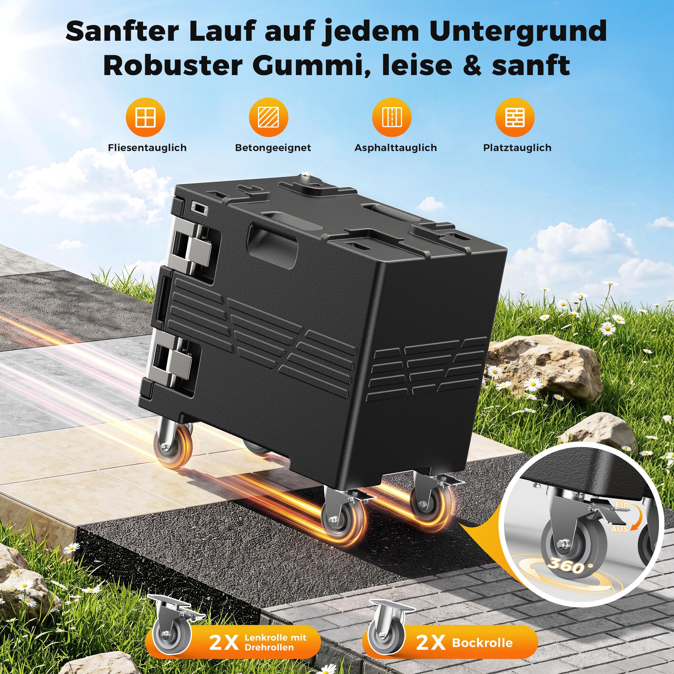 75L Thermobox Frontlader mit Drehrollen, LLDPE Isolierte Transportbox | mit 304 Edelstahlriegel, Warmhaltebox Stapelbar für 5x GN 1/1 Behälter(Nicht), Ideal für Lieferservice und Catering
