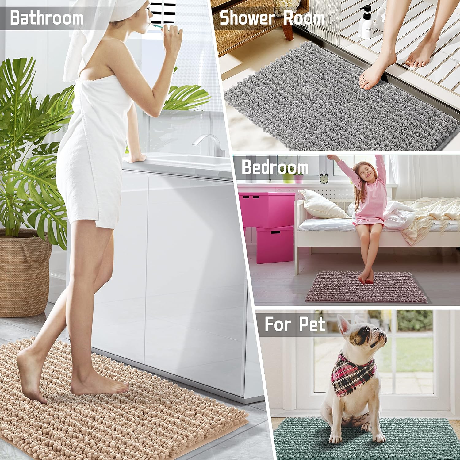 Yimobra Original Luxury Chenille Bath Mat, 24 x 17 Inches, Soft Shaggy and Comfortable, Large Size, Super Absorbent and Thick, Non-Slip, Machine Washable, Perfect for Bathroom, Light Pink