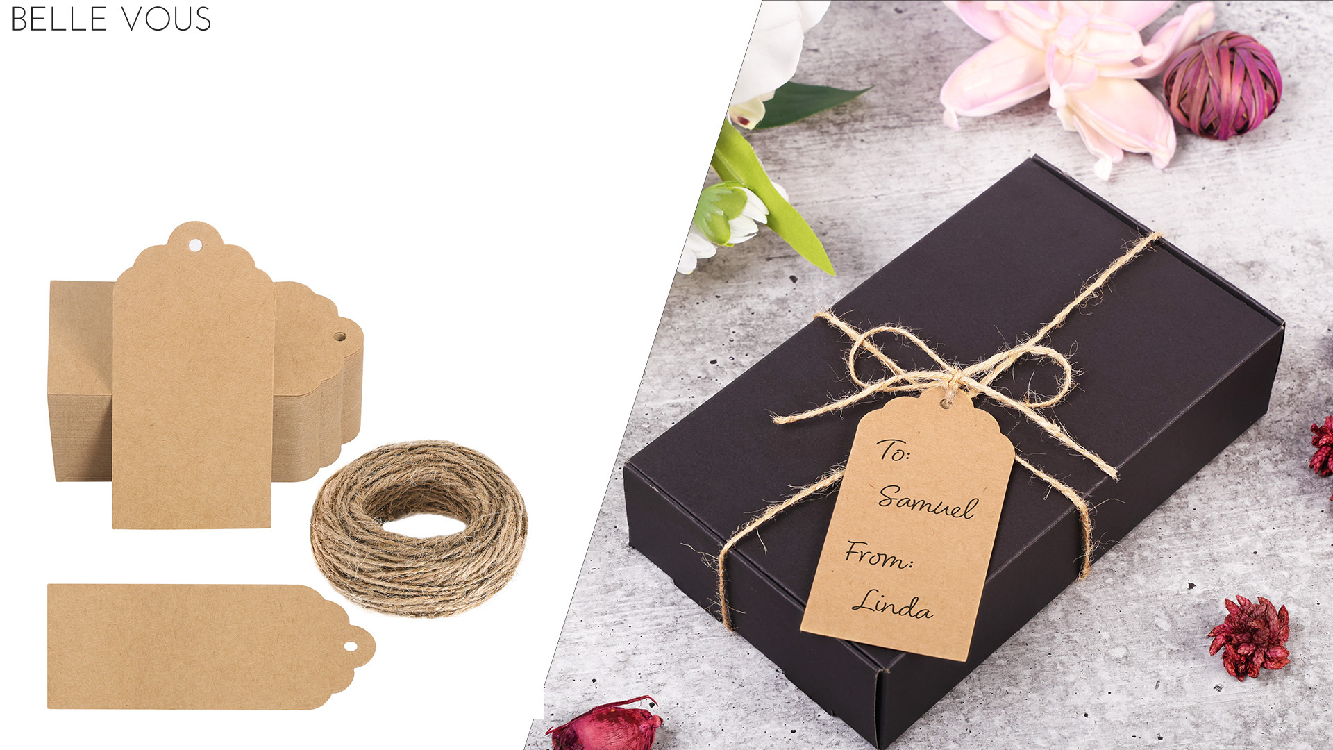 200 Etichette Regalo In Carta Marrone Con Spago Di Iuta – Per Matrimoni, Compleanni E Bagagli - 3