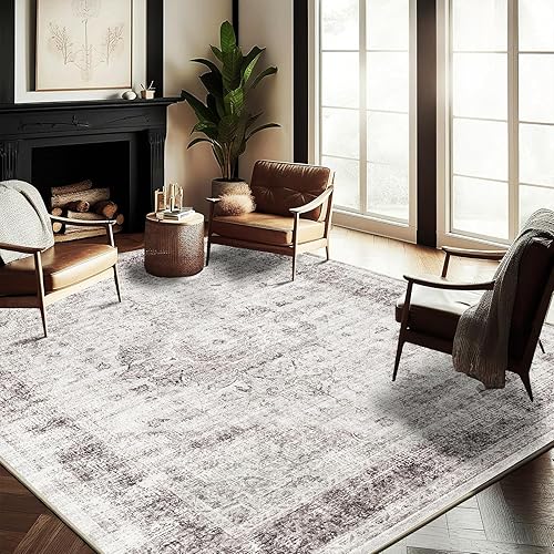 Washable Area Rug 8'x10' Floral red Boho Design Non-Shedding Non-Slip
