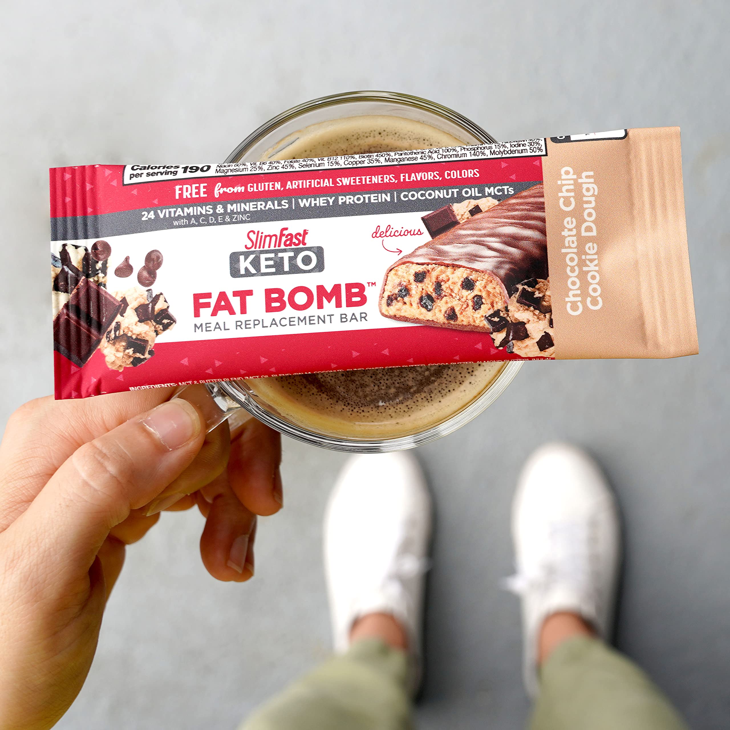 SlimFast Keto Fat Bomb Meal Replacement Whey Protein Bar, Chocolate Chip  Cookie Dough, Low Carb with 7g Protein, 5 Count Box : Amazon.sg: Health,  Household and Personal Care