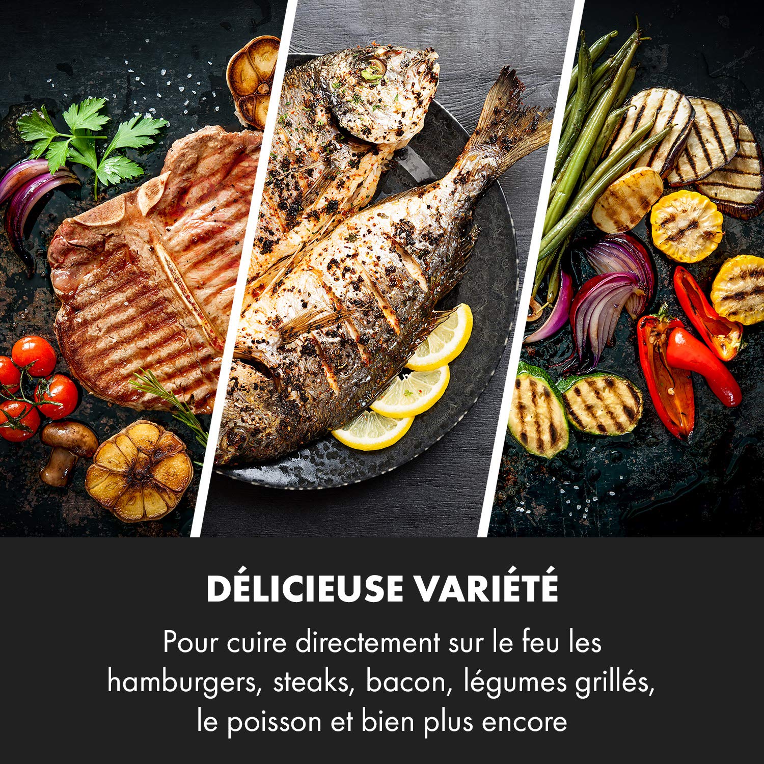 Klarstein Delicatessa - Plaque de grill, Plaque de cuisson pour tables à induction, Accessoire, Surface: 43,5 x 23 cm, Moitié-moitié: plancha et rainures de grill, Revêtement antiadhésif, Fer, noir