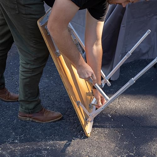 Miniatura 4 de Camco Mesa plegable  Cuenta con parte superior de bambú natural y patas de aluminio plegables para almacenamiento y organización de caravanas