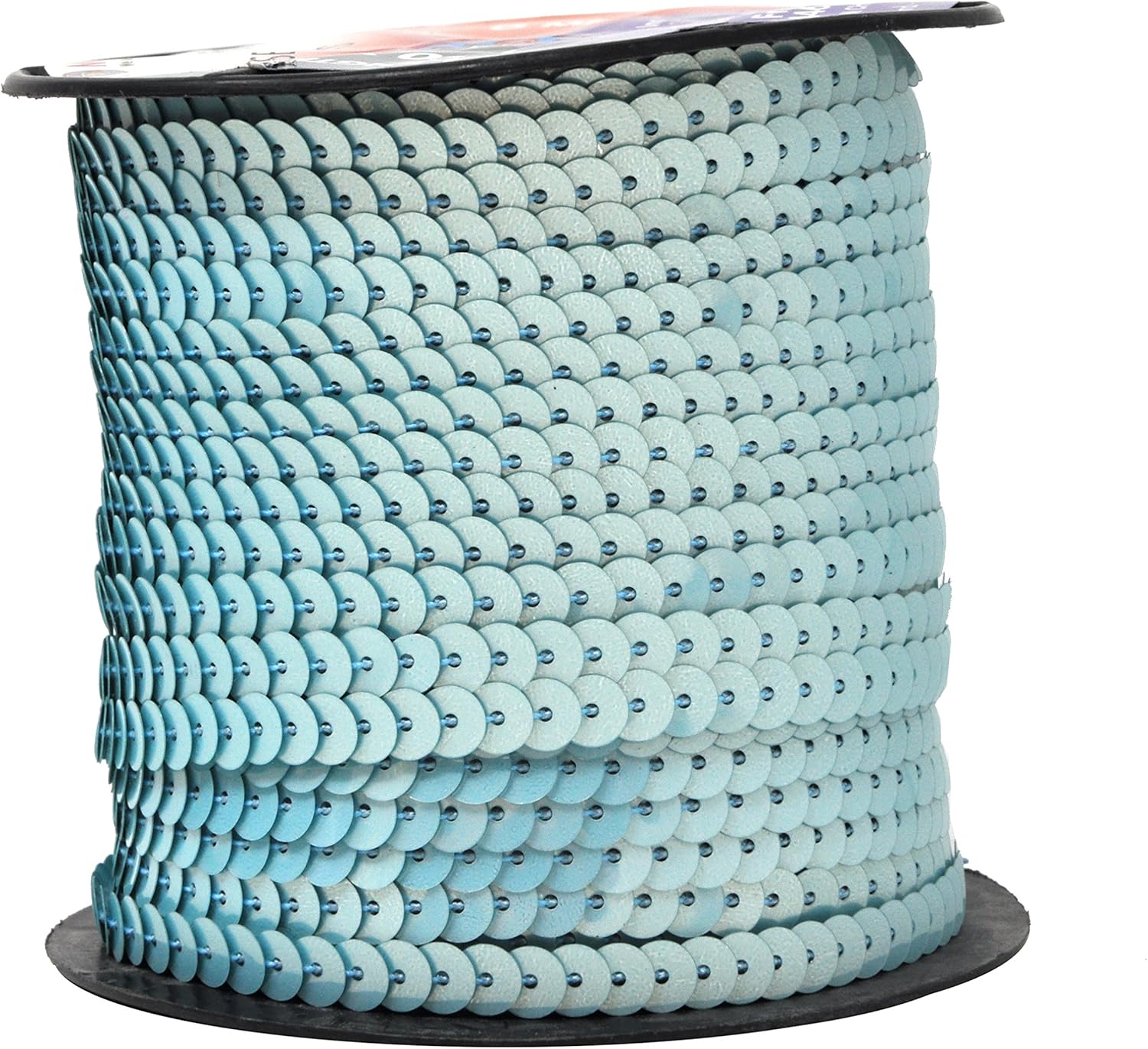 Mandala Craft 6mm Flat Sequin Strip Aquamarine Sequins on a Roll - Aquamarine Sequin Trim by The Yard - 100 Yds String Metallic Sequin Strand for Crafts Sequin Fringe Sewing