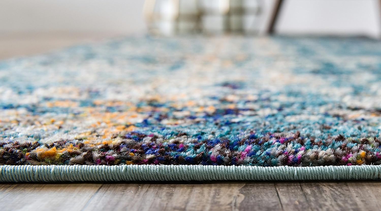 Unique Loom Vita Collection Traditional Over-Dyed Saturated Floral Medallions Area Rug (2' 0 x 6' 7 Runner, Turquoise/ Ivory)