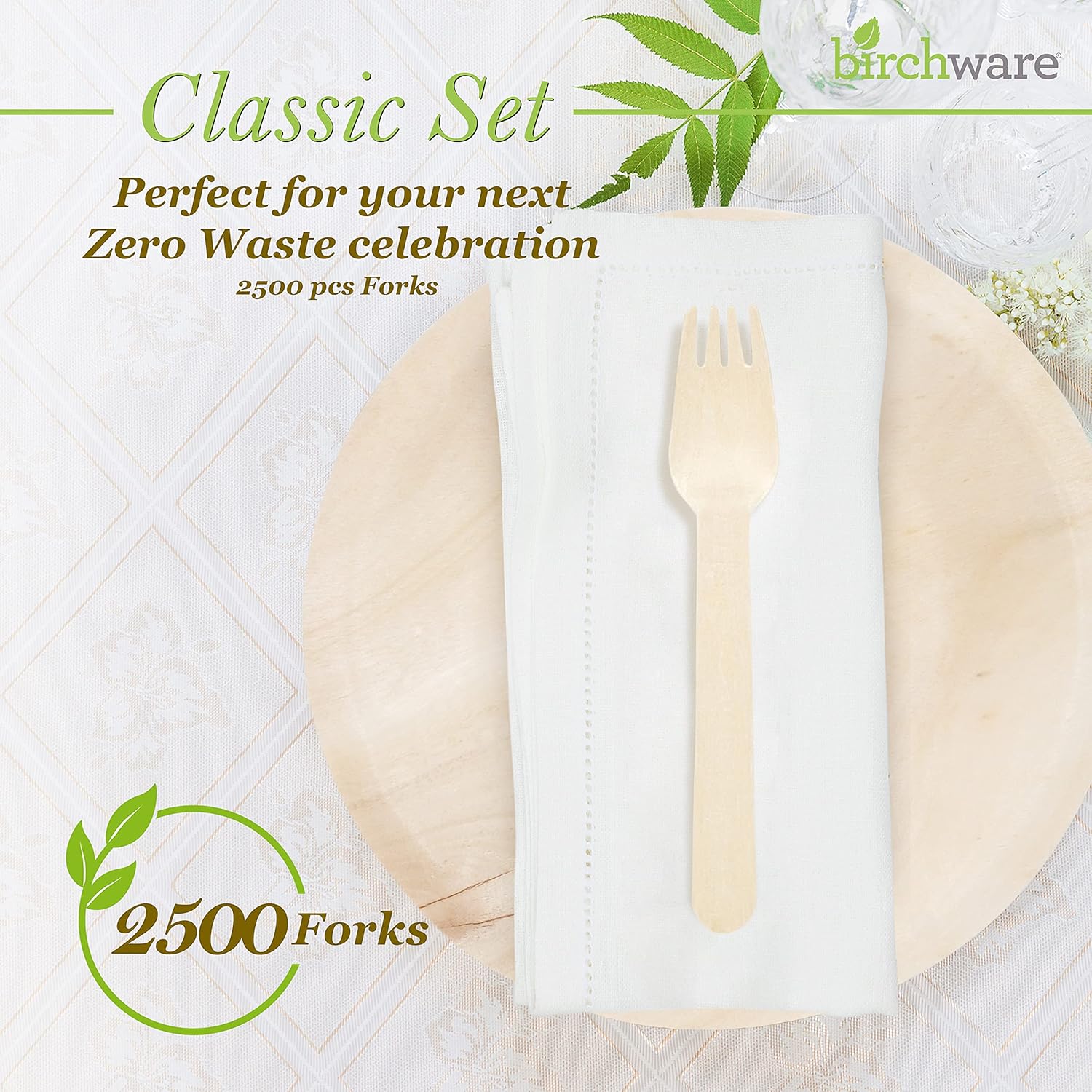 Classic Forks 6.5" - (2500 Count) Compostable Wooden Forks, Biodegradable Party Supplies, Sturdy, Heat Tolerant and Eco-Friendly.
