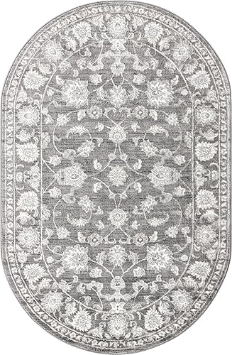 Miniatura 2 de Unique Loom Boston Collection - Alfombra floral (5 pies 3 pulgadas x 8 pies, ovalada, grismarfil)