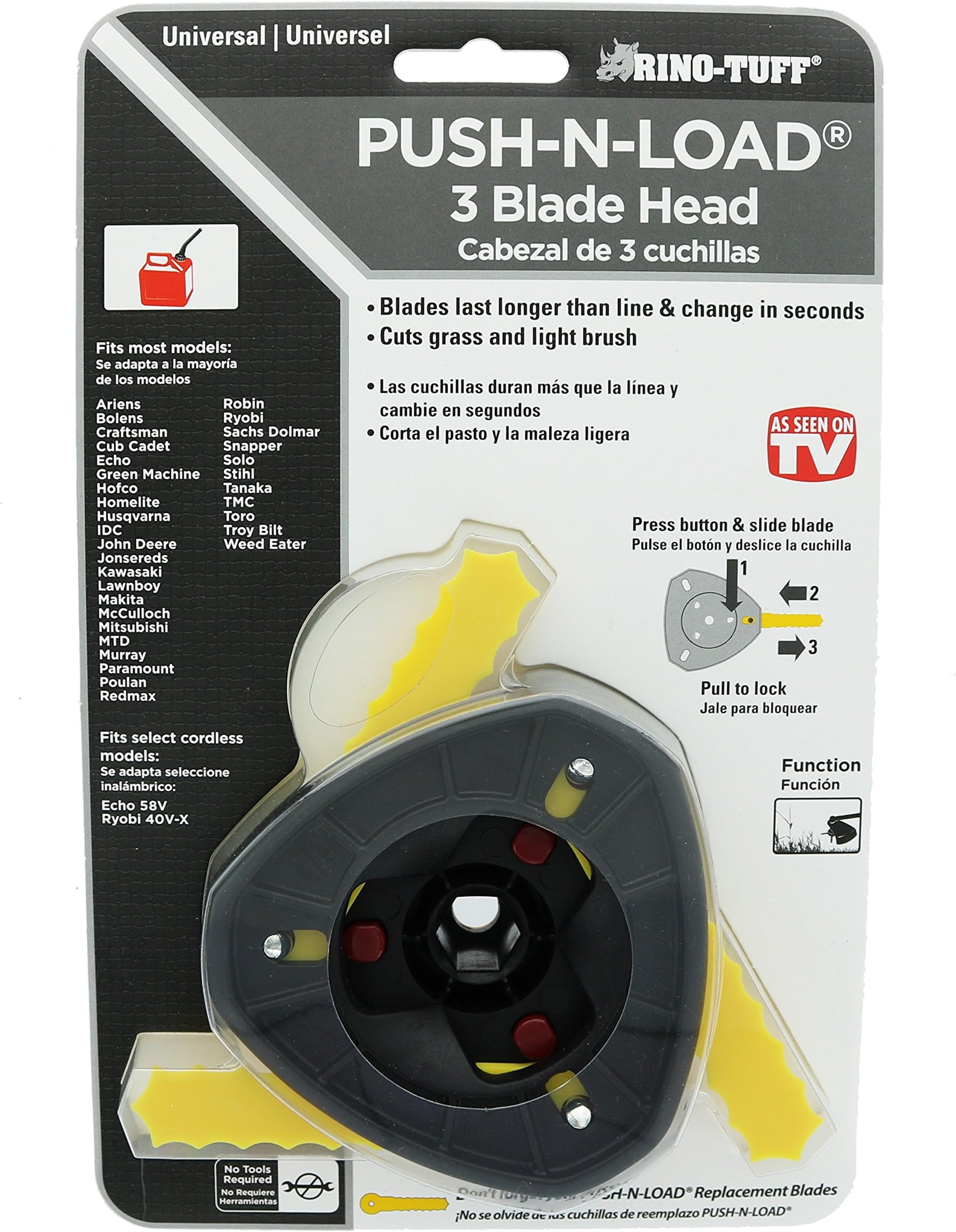 Rino Tuff Push n' Load Universal 3-Blade Head for Gas and Electric Landscaping Trimmers