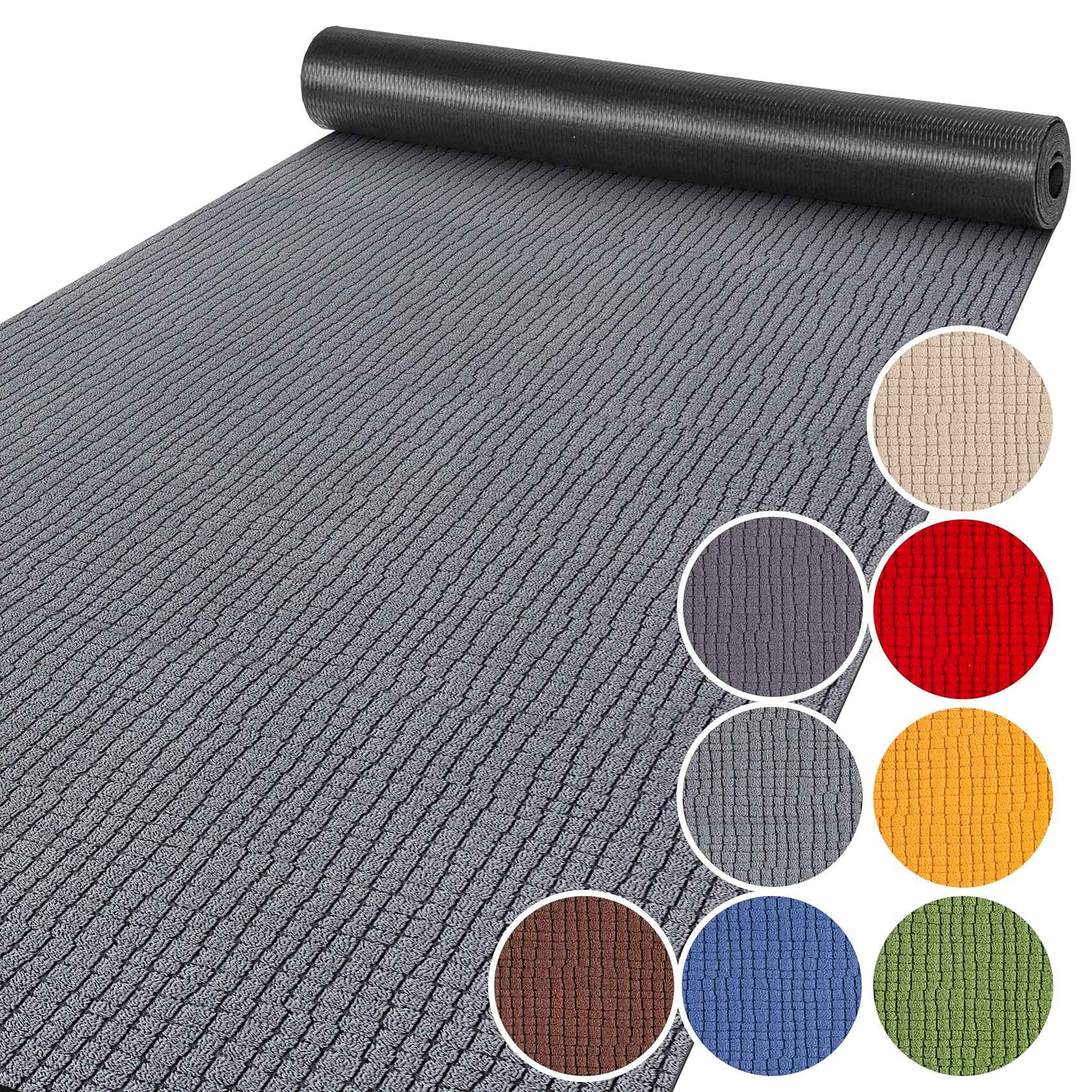 ANRO Teppich Läufer Flur Küchenteppich Schmutzfangmatte Sauberlaufmatte rutschfest Velours Grau 65x500cm Modern