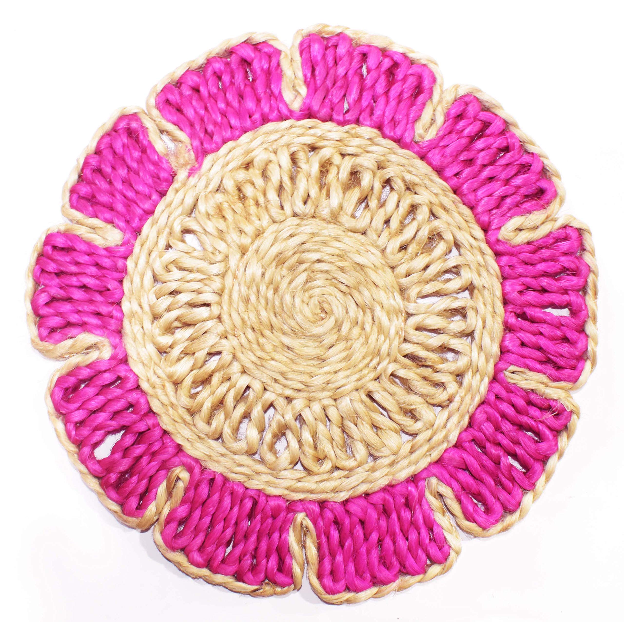 Natural Jute Biscuit Placemats, Pink, 10 Inch, Set of 2
