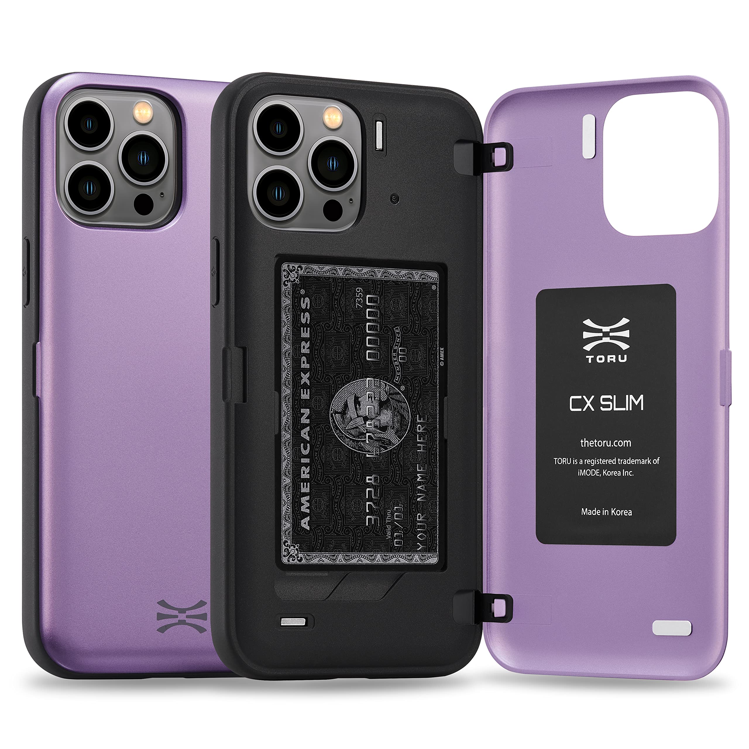 TORUCX Slim Magnetic Wallet Cover Designed for iPhone 13 Pro Case with Card Holder - Purple