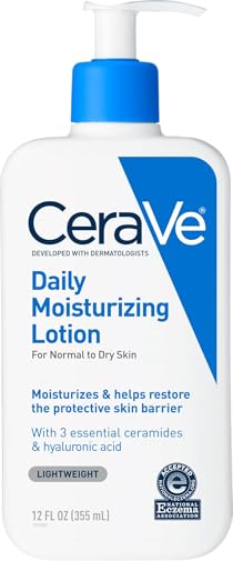 CeraVe Daily Moisturizing Lotion for Dry Skin, Body Lotion & Face Moisturizer with Hyaluronic Acid and Ceramides, Daily Moisturizer, Fragrance Free, Oil-Free, 12 Ounce
