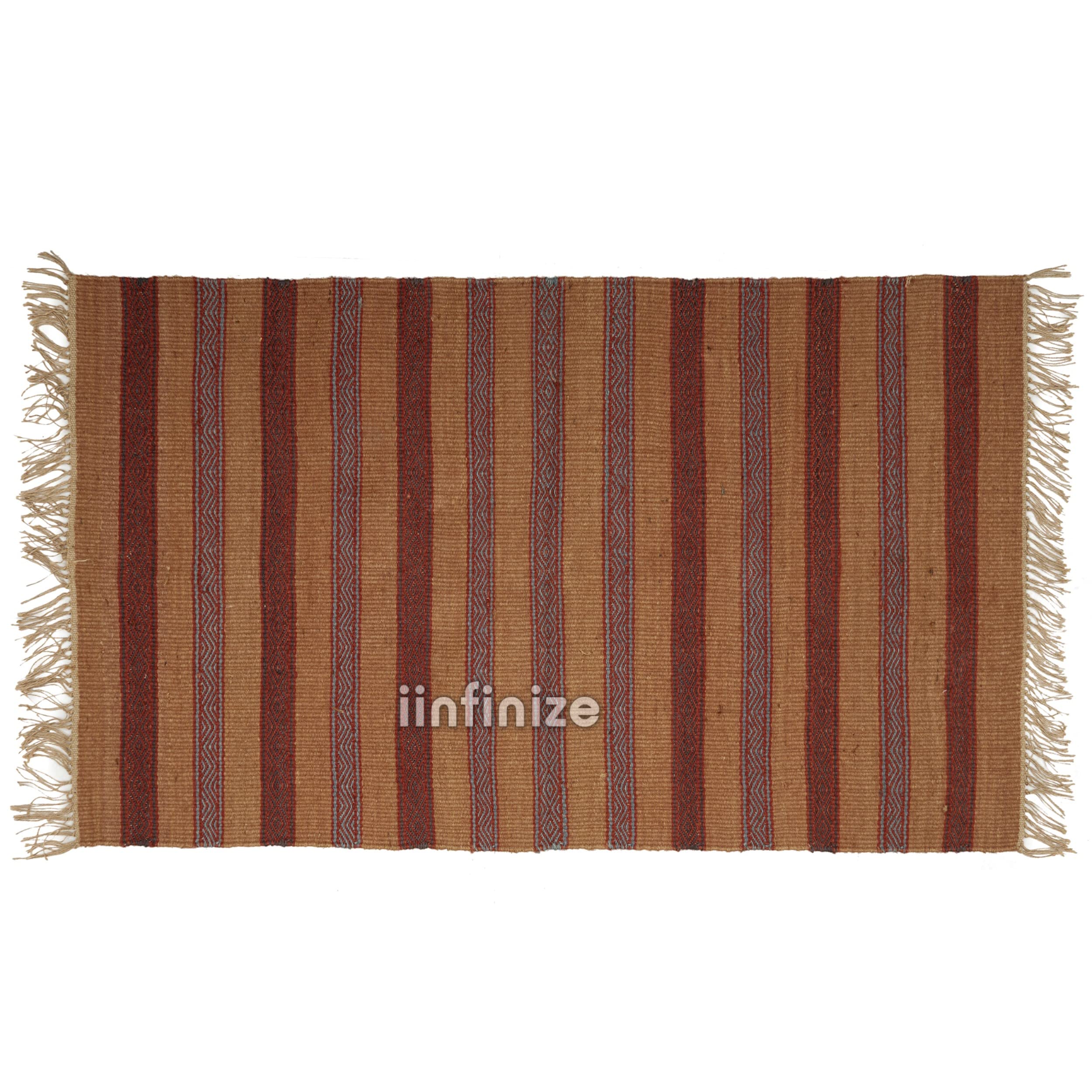 Tapis de couloir rustique en laine et jute - Solution anti-usure pour entrée à motif rayé
