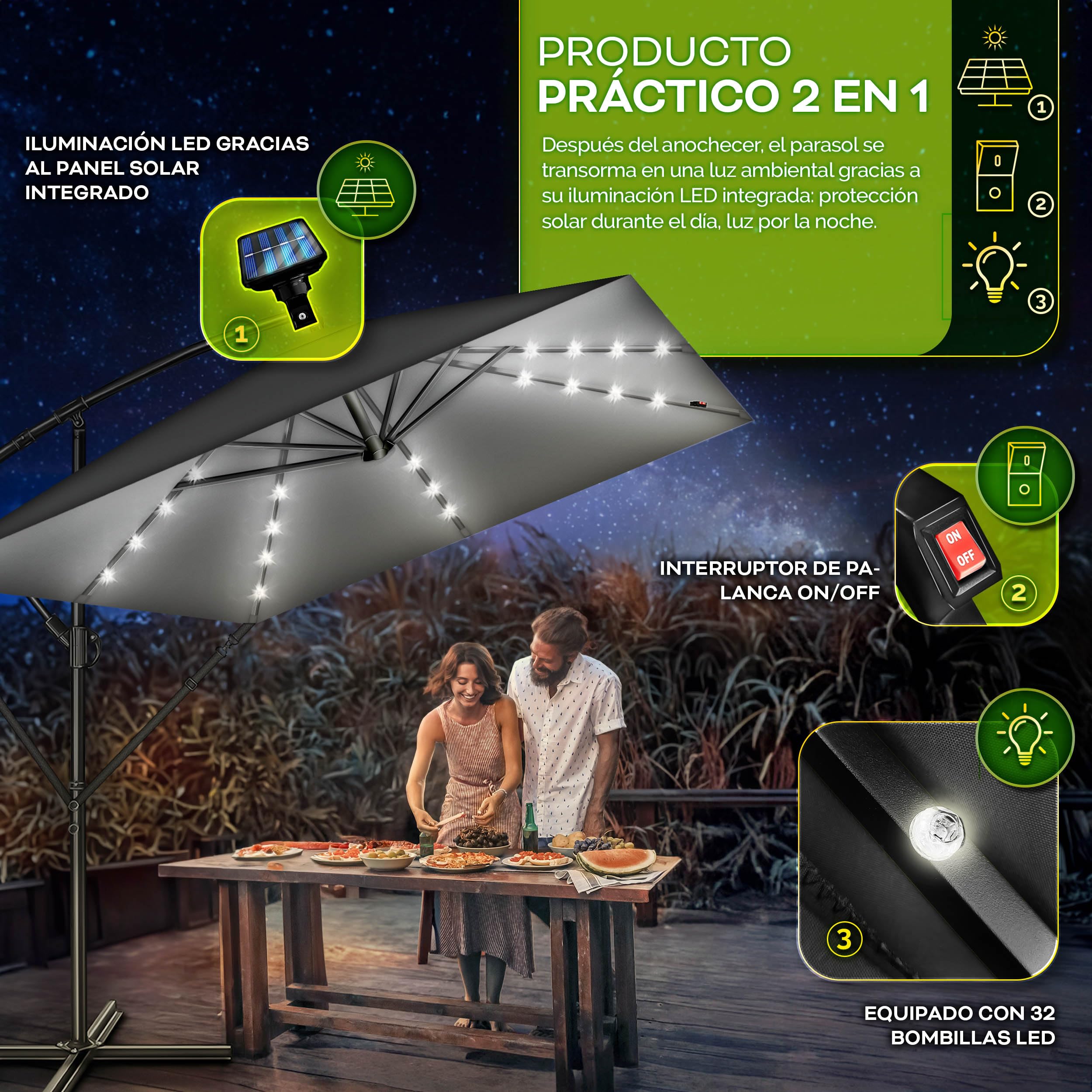 tillvex® Sombrilla de Jardín Rectangular Ø 330 cm con Manivela + Funda con Manivela | Sombrilla Terraza con Protección Viento | Parasol mercado impermeable + Protección UV