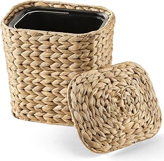 2 Gallons Wicker Waste Basket with Lid - Large Wicker Trash Can for Office - Waste Basket for Bedroom, Bathroom, Kitchen, Living Room - Boho Handwoven Trash Cans for Garbage (2 Gallons)