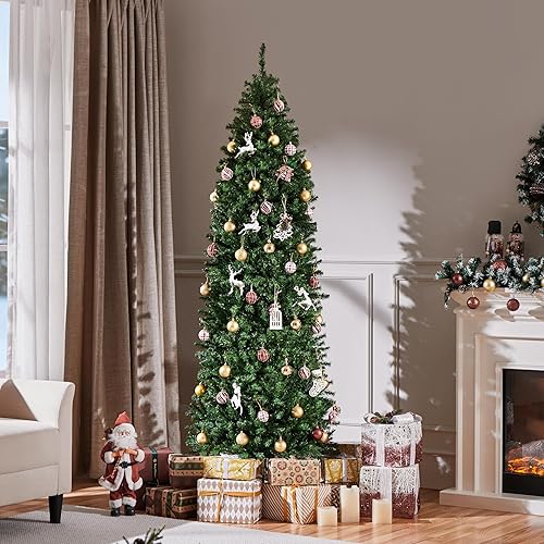 Miniatura 7 de Yaheetech Árbol de Navidad artificial preiluminado de 6 pies con bisagras, árbol de Navidad con 250 luces cálidas y soporte plegable, decoración