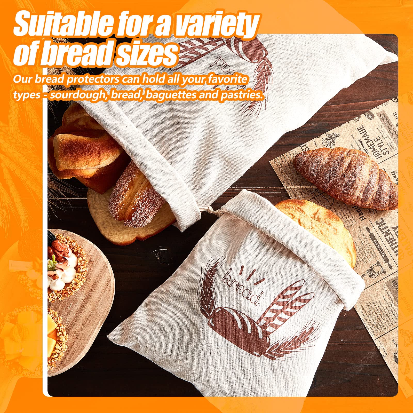 4-Pack Linen Bread Bags – Large Reusable Drawstring Bags For Sourdough, Homemade Bread & More (Cute Rooster Design!) - View #4