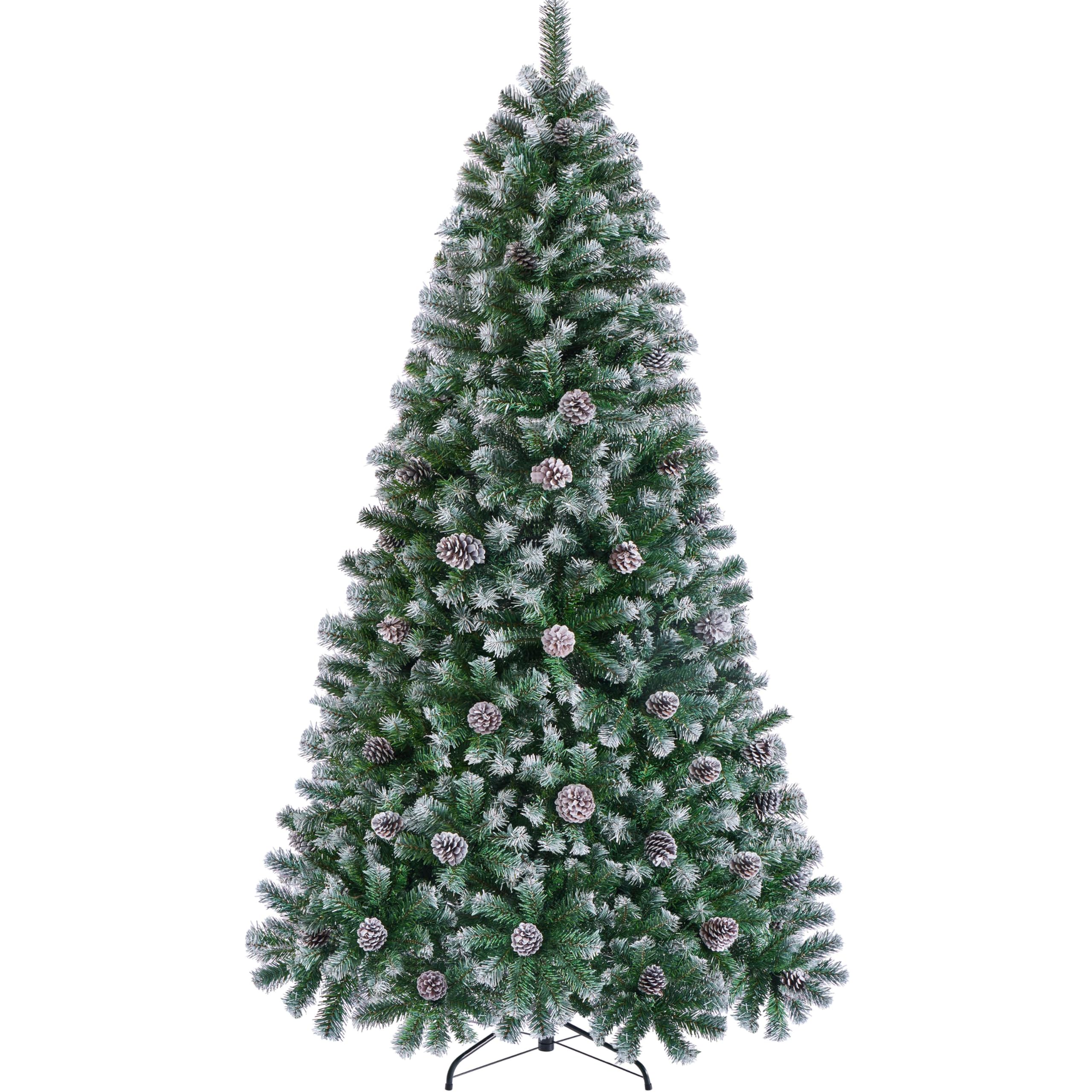 Yaheetech 183 cm künstlicher Weihnachtsbaum mit Schnee und 64 Kiefernzapfen (Ø ca.106 cm) 920 Spitzen, Schwer entflammbarer Tannenbaum mit Schnellaufbau Klappsystem inkl. Metallständer