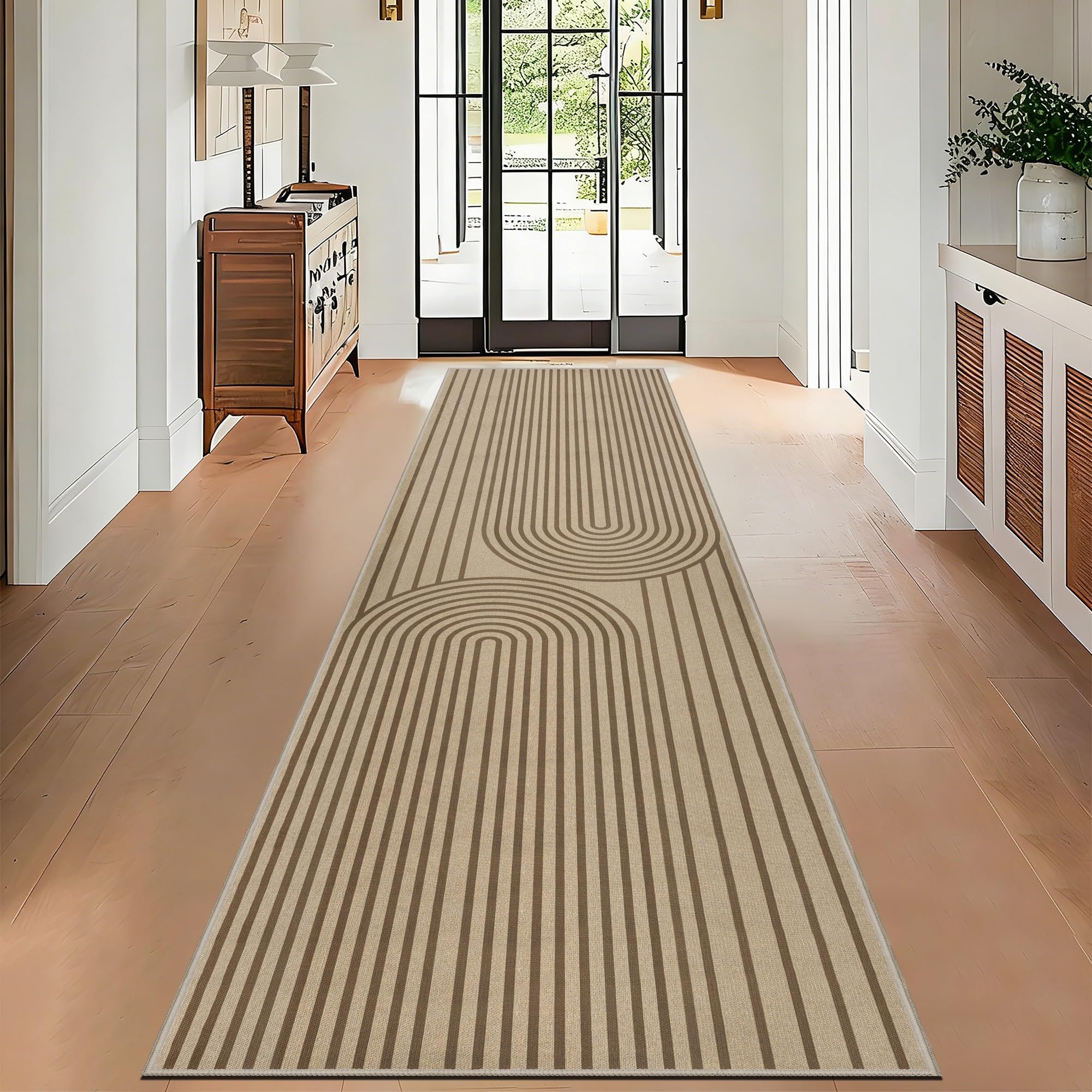 VSIWB Runner Rugs for Hallway 80x300 cm Kitchen Rug Washable Non-Slip Carpet Runner Jute Look Outdoor Indoor Rug for Bedroom Living Room Corridor Entryway Porch Long Door Mat, Brown Rainbow — image 1