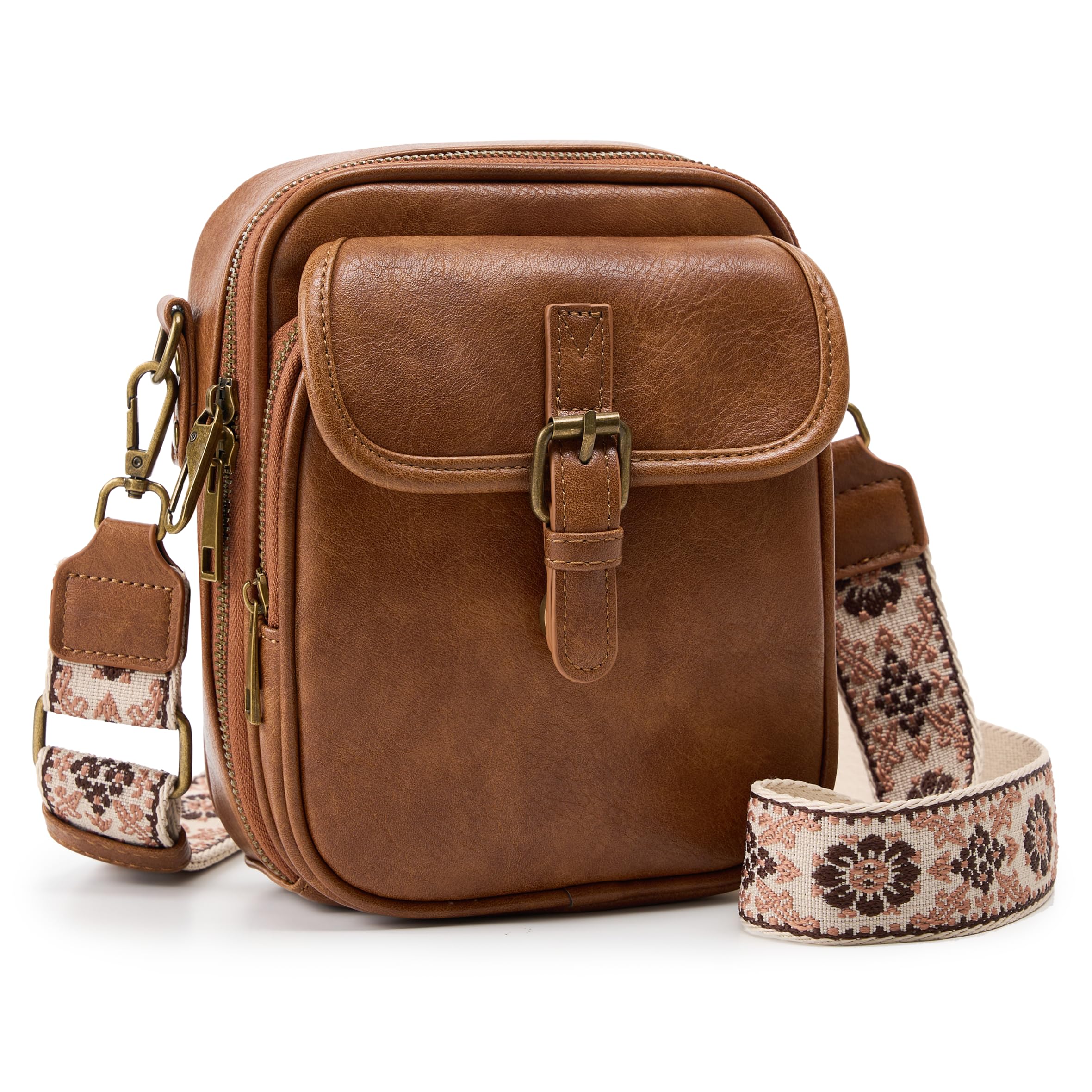 Small Messenger Bag Vegan Leather Crossbody Bag for Women Men Vintage Cross Body Shoulder Purse with Card Slots