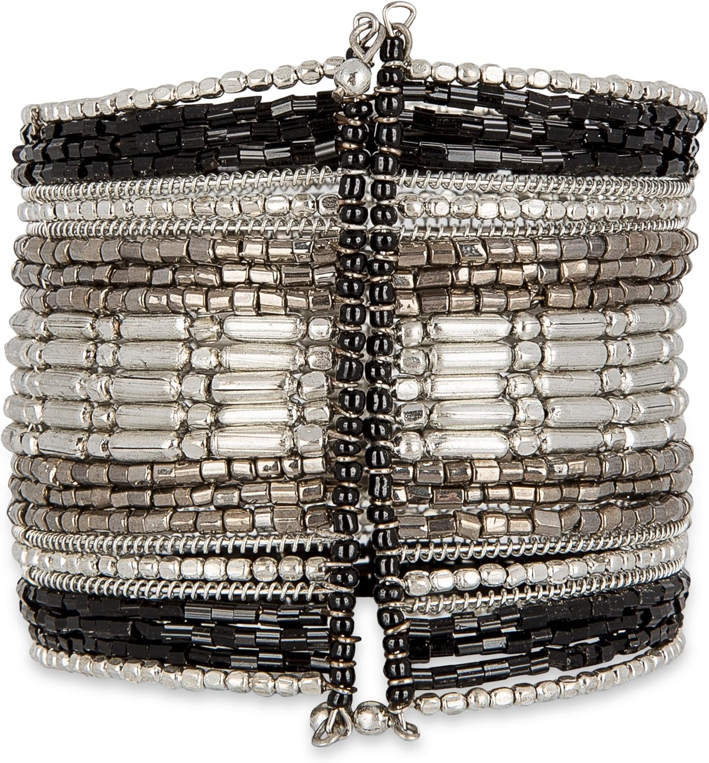 SPUNKYsoul Cuff Bracelets for Women Collection - Adjustable, Stylish Boho Inspired Beaded Bracelets, Trendy Stackable Beads, Ideal for Everyday Wear & Special Occasions (Silver, Black) - Image 3