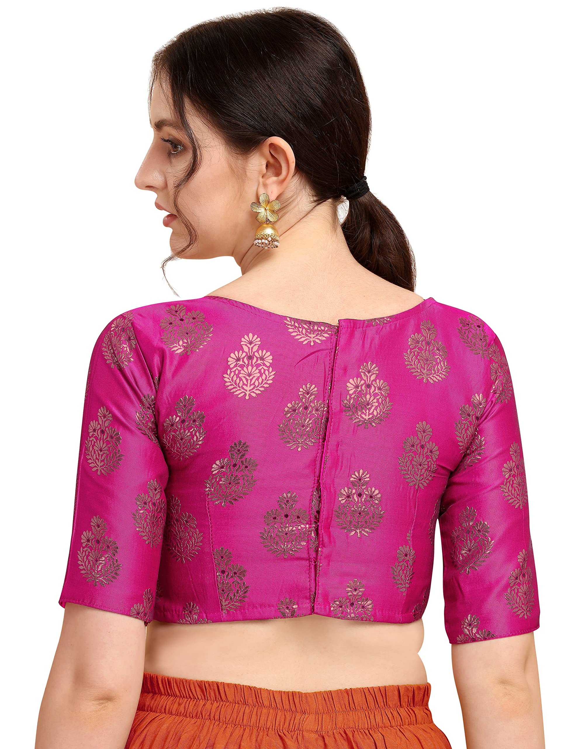 OOMPH! Jacquard Pink Readymade Blouse for Women - rbbl169xl (color may slightly vary due to photographic effect) 1