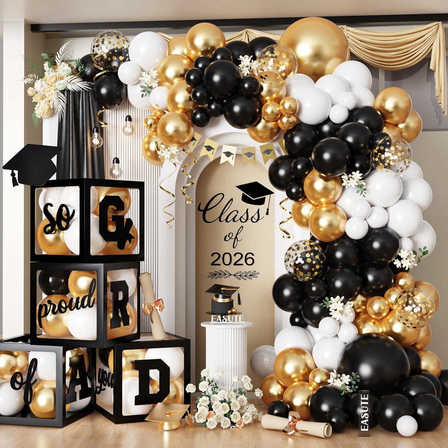 Grad Box Stack Amazon.com: Graduation Balloon Box Set 2026, Black Gold Grad Boxes with ...