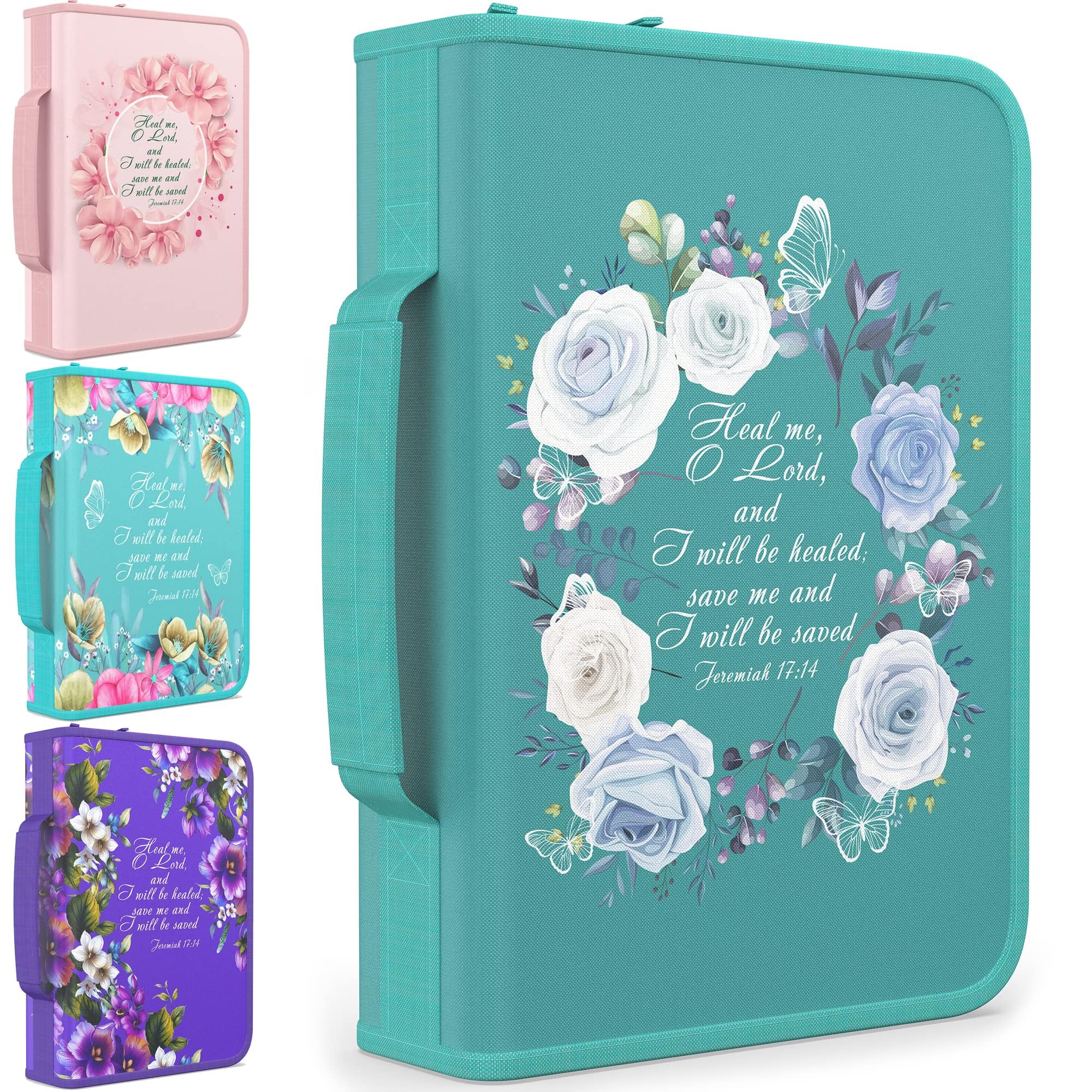 DEHITE Bible Cover Case for Women — Bible Carrying Cases for Women – Dark Green Floral Medium Size – Bag Fits Book 9.6 x 6.6 x 1.77 in – Pen Slots –