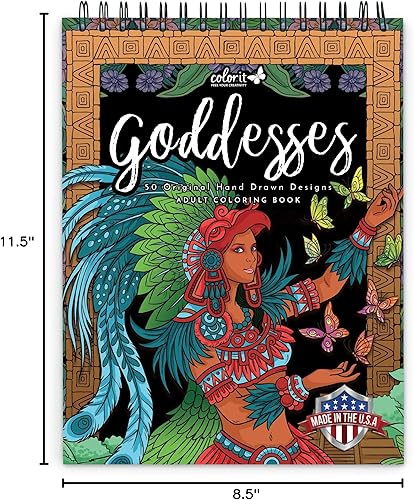 Miniatura 8 de ColorIt Goddesses - Libro para colorear para adultos, encuadernado en espiral, impreso en Estados Unidos, cubiertas planas de tapa dura, papel liso