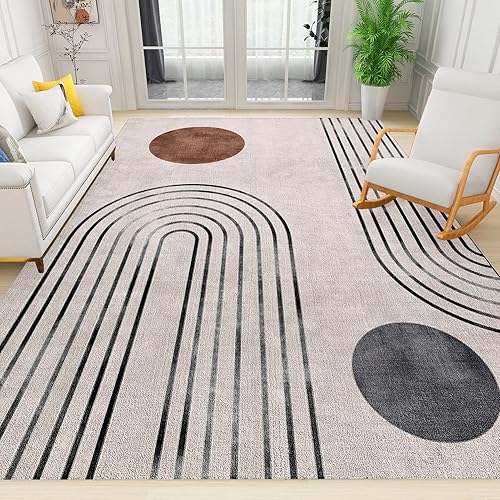 Alfombra bohemia moderna de mediados de siglo, estilo abstracto, estilo vintage, desgastado y lavable, suave, esponjosa, grande, para dormitorio,