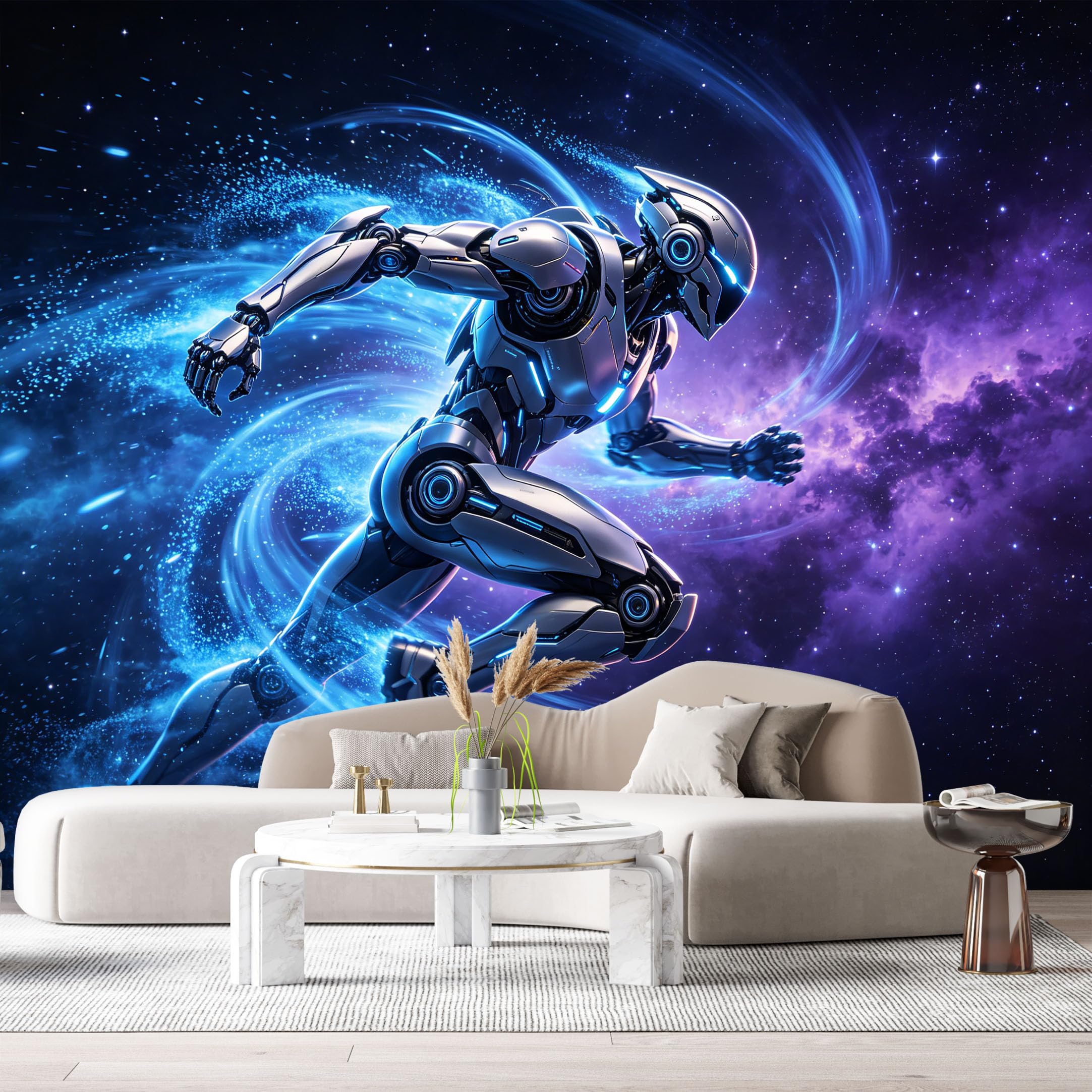 Custom Size Wall Murals Modern Abstract SciFi Robot Running Nebula Galaxy 3D SelfAdhesive Wall Fabric Removable Large Wallpaper for Photo Living Room