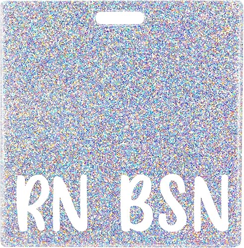 Plifal RN BSN Badge Buddy Tarjetero Enfermera Accesorios de Enfermería Registrada Bachillerato de Ciencias en Enfermería Glitter Plateado Blanco
