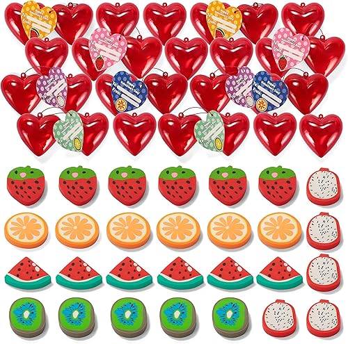 Miniatura 9 de Juego de 28 recuerdos de fiesta de San Valentín para niños, corazones rellenos con borradores y tarjetas de San Valentín para niños regalos de San