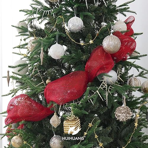 Miniatura 7 de HUIHUANG Cinta de malla decorativa de malla roja decorativa de 10 pulgadas, malla roja metálica decorativa para decoración del árbol de Navidad,