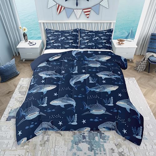 Feelyou Whale Shark Comforter Set Queen Size for Kids Boys Girls