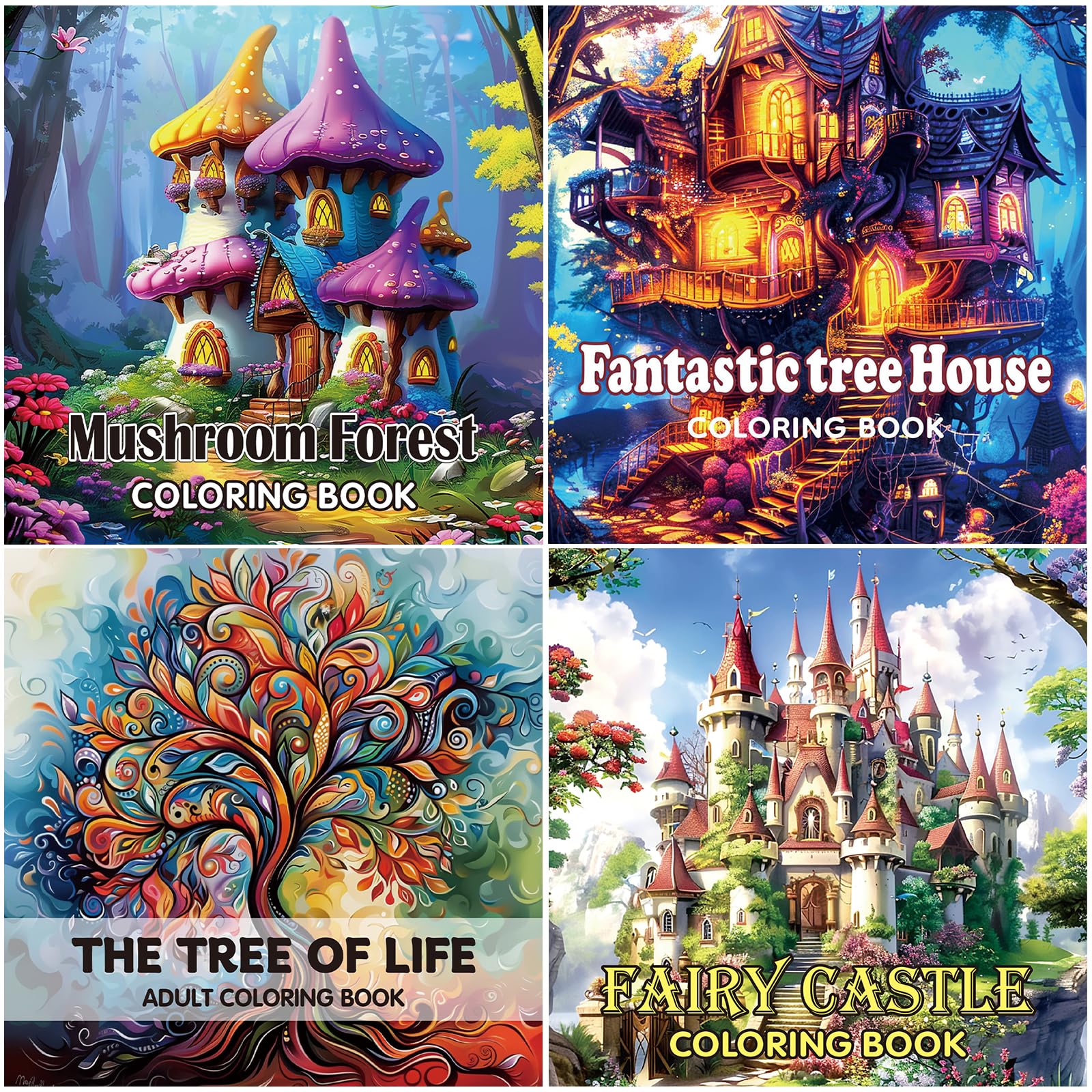Poetrydraw Women's 4 Pcs Mushroom Forest Diy Coloring Book 20X20cm Adult Picture Book For Men (Ts14)