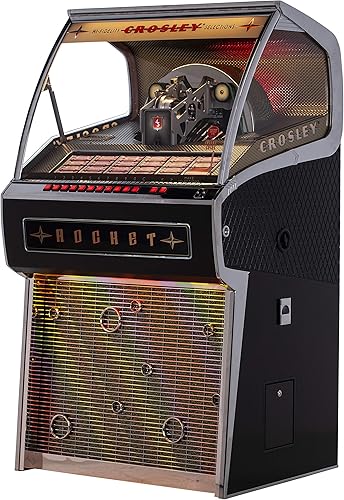 Miniatura 5 de Crosley CR1210A-OA Rocket - Jukebox de vinilo de tamaño completo con Bluetooth, capacidad para 70 discos de vinilo de 45 RPM, color roble