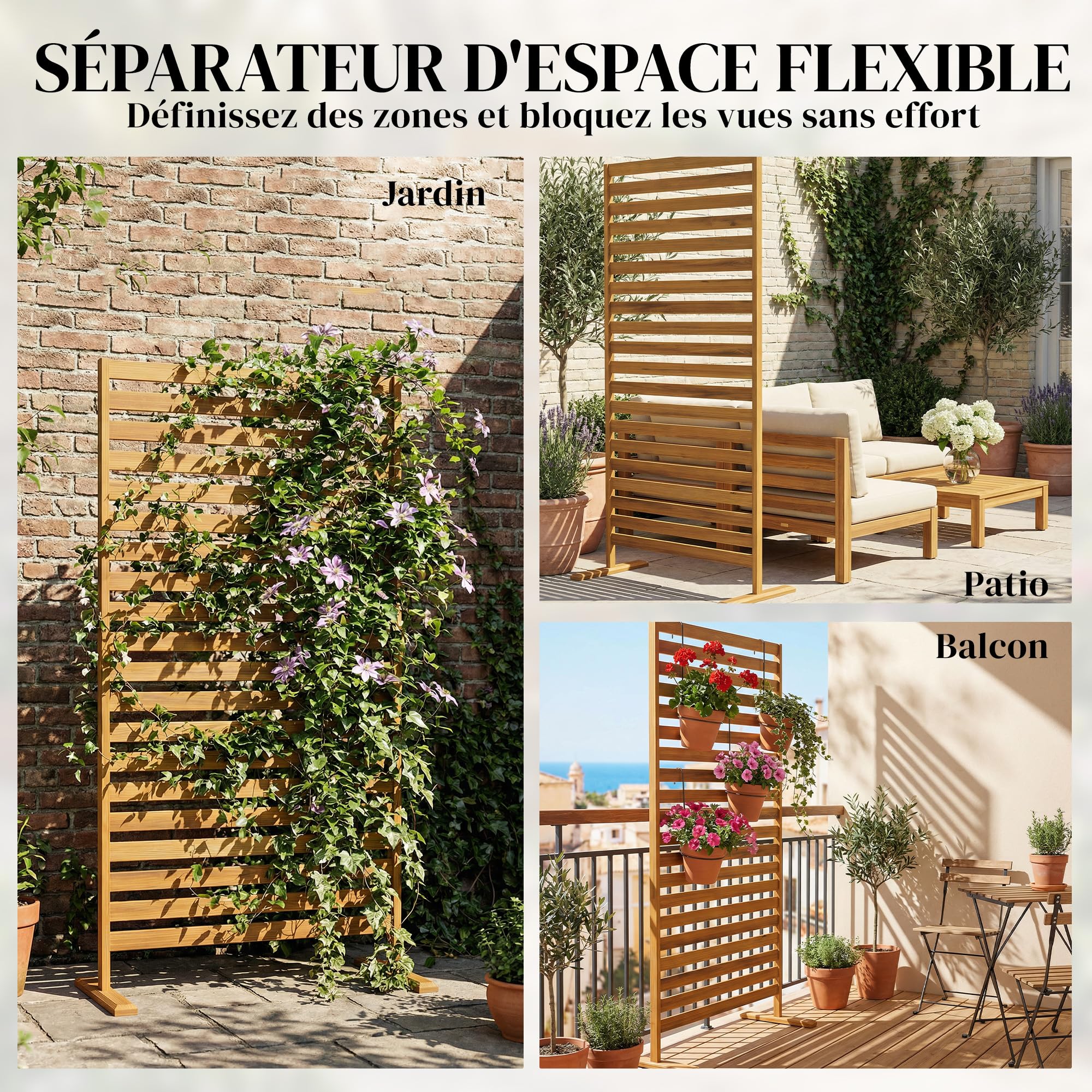 Outsunny Brise-Vue Bois à Lamelles Extérieur Autoportant 170cm Marron