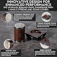 Vista 10 de Rolling Knife Sharpener with Leather Strop and 15, 17, 20 & 22 Degree Angles - Knife Sharpener Kit - Roller Knife Sharpening System with Stand, Brown