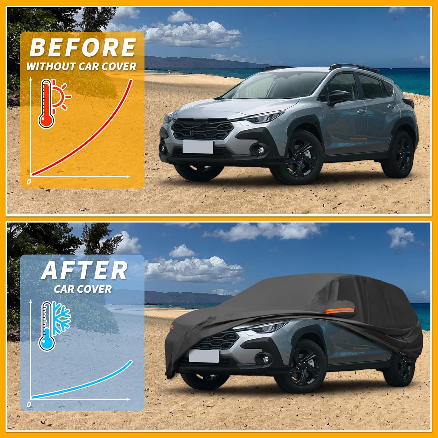 Car Cover Waterproof All Weather Sun Rain Protection Full Exterior Cover for Subaru Crosstrek Black with Left Side Zippers