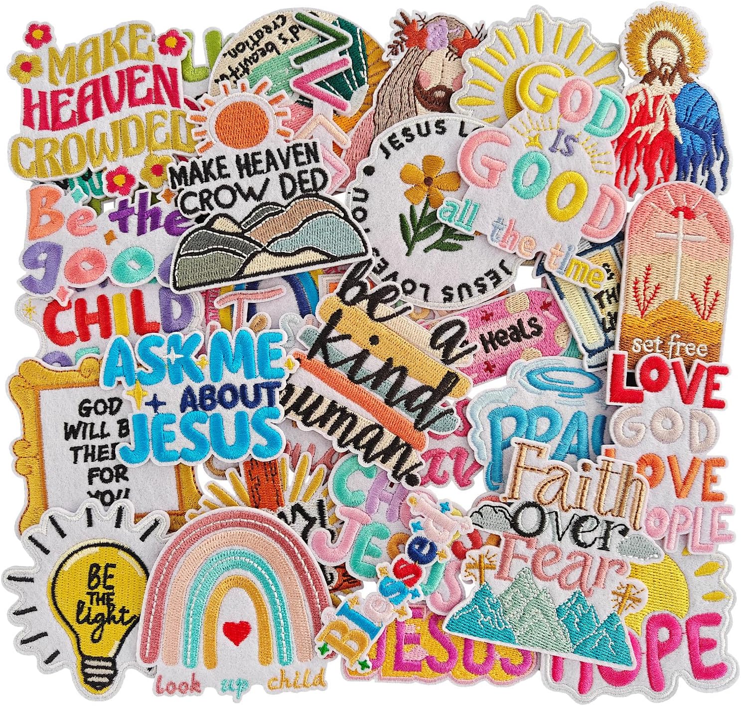 35 Pcs Christian Iron on Patches with Inspirational Bible Verses, Faith, Cross & Religious Embroidered Appliques for Clothes, Hats, Jackets, Bags, Etc.