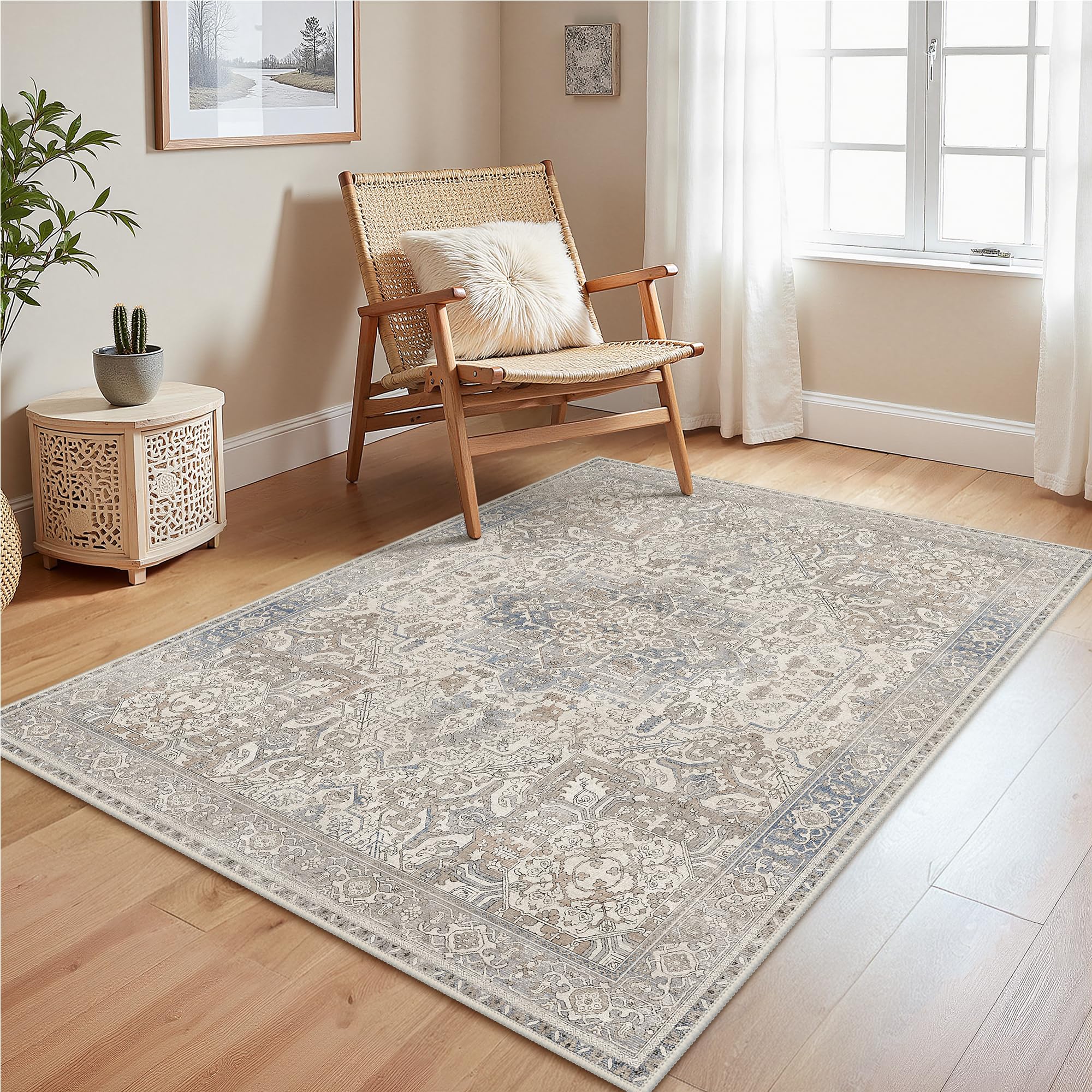 GENIMO Vintage Rug Living Room 120x170cm, Boho Area Rugs Washable, Non-Slip Carpet, Low Pile, Non-Shedding, Traditional Oriental Printed Design, Dining Room, Office, Bedroom, Kitchen, Lounge, Indoor — image 1