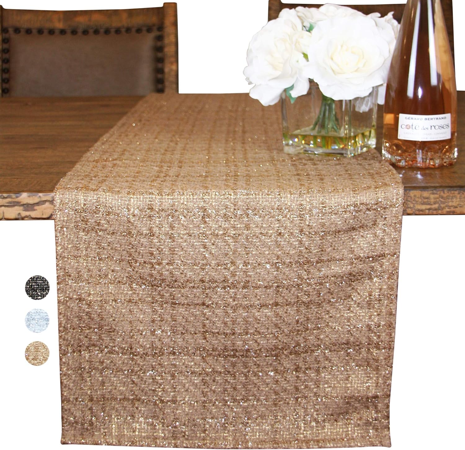 Tweed Table Runner – Large 14 x 72-inch Fall Runner for Dining Table and Coffee Table – Metallic Finish Tweed – Premium Home Décor Accessory, Rustic Farmhouse Design (Mocha, 14x72)