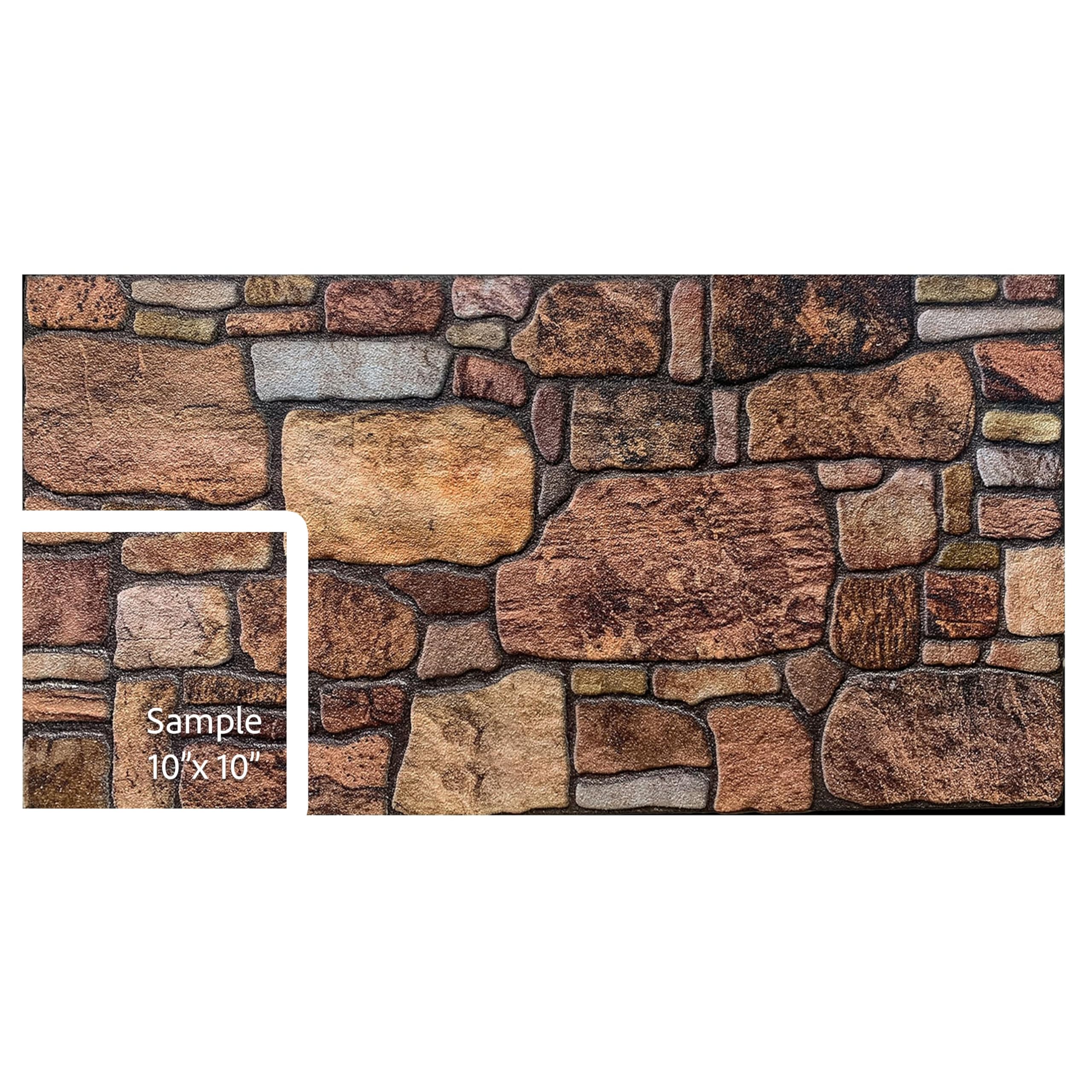 Dundee Deco 3D Wall Panels - Cladding Copper Brown Sepia Stone Look Wall Paneling, Styrofoam Facing for Interior and Exterior Applications, DIY, Sample, Size 10 x 10 in.