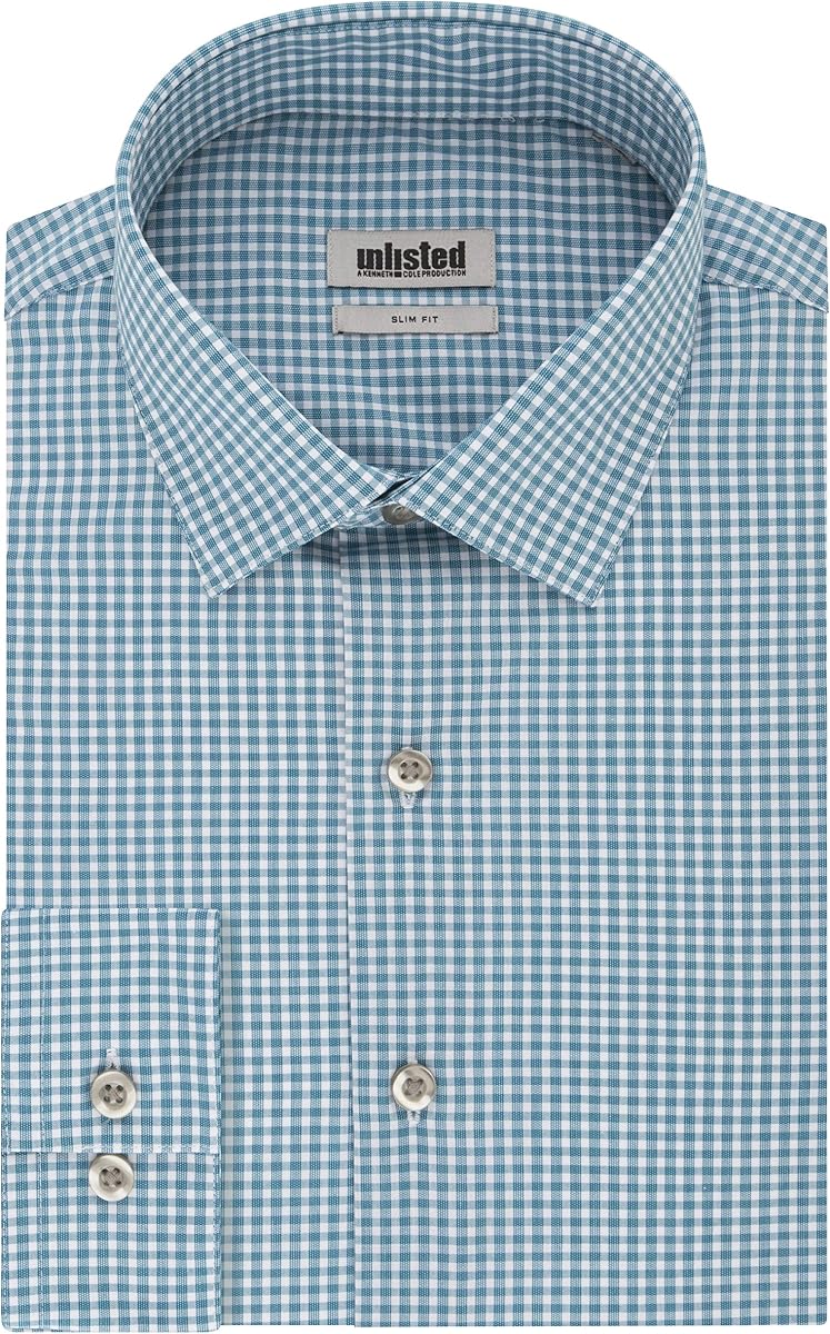 Kenneth Cole Camisa de vestir para hombre Slim Fit Cuadros y rayas (estampado)