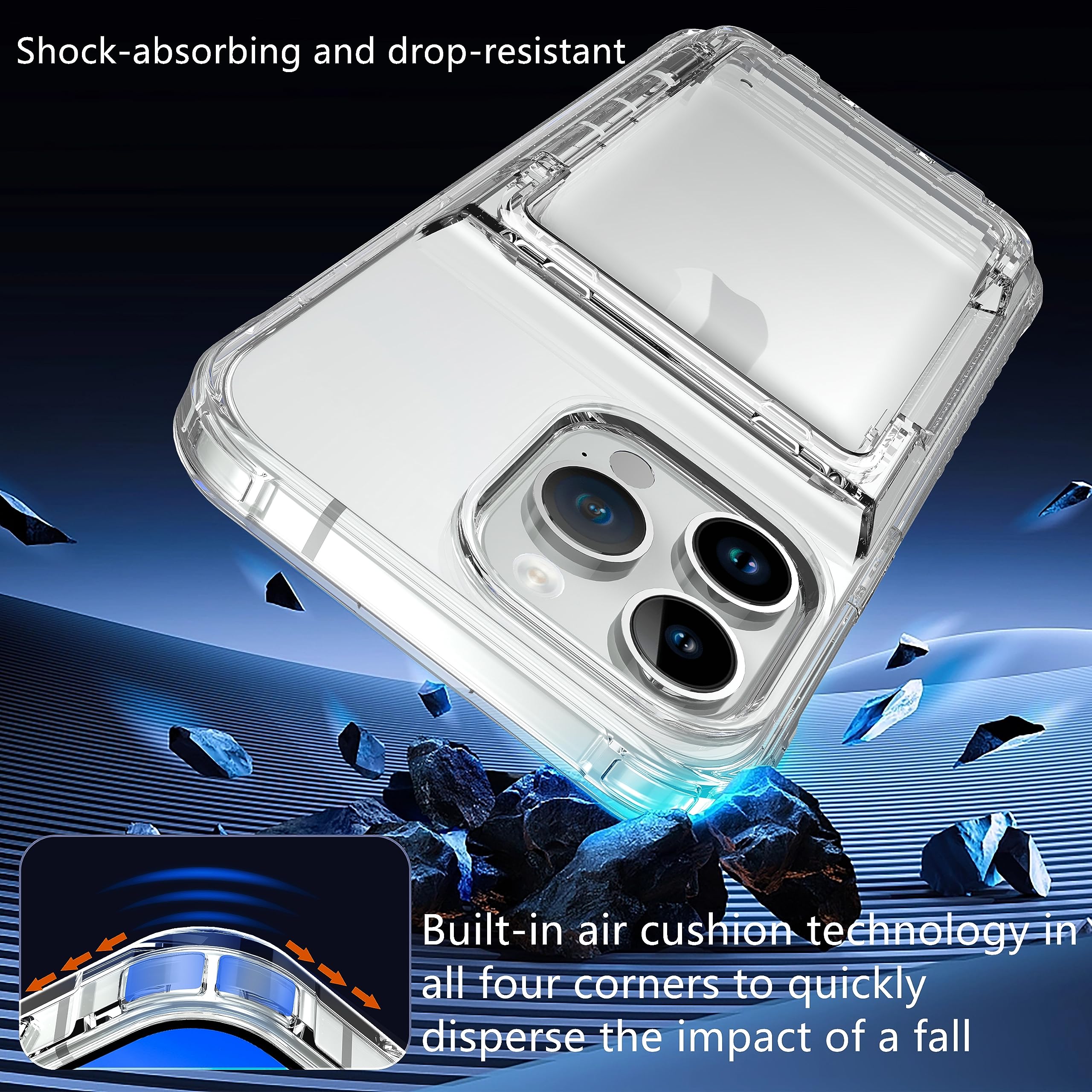 SORAKA Custodia trasparente per iPhone 15 Pro Max con porta carte,copertina protettiva 2 in 1 in TPU morbido e acrilico trasparente